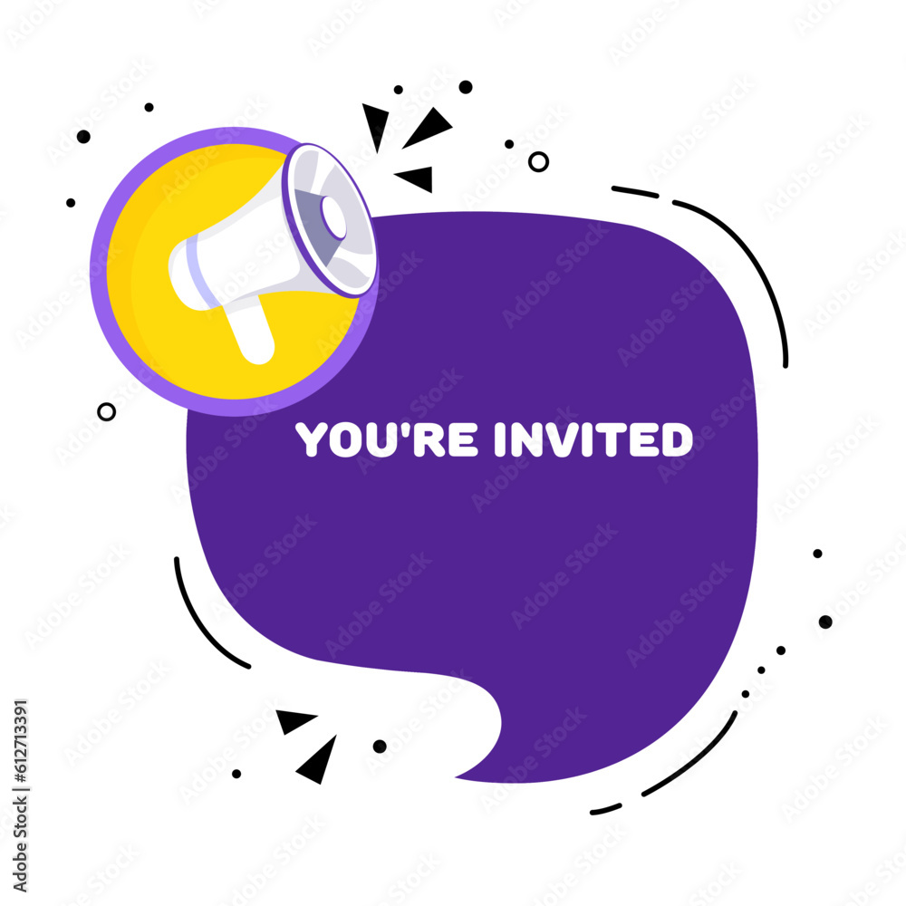 You`re invited. Flat, purple, You`re invited banner. Vector illustration. You`re invited. Flat, purple, You`re invited banner. Vector illustration.