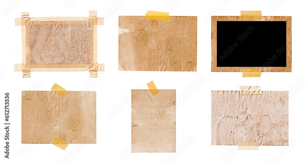 Set of old paper texture with adhesive tape isolated