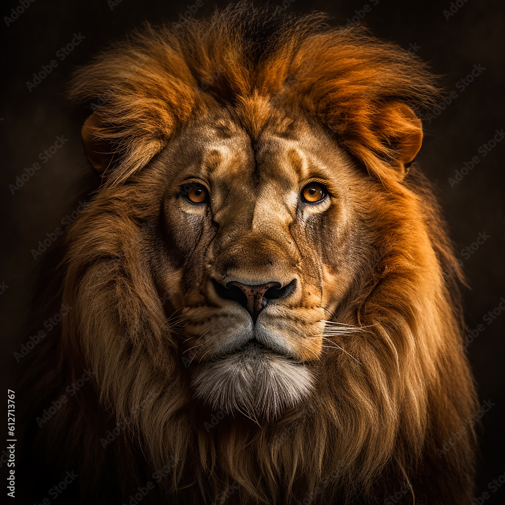 lion portrait with black background