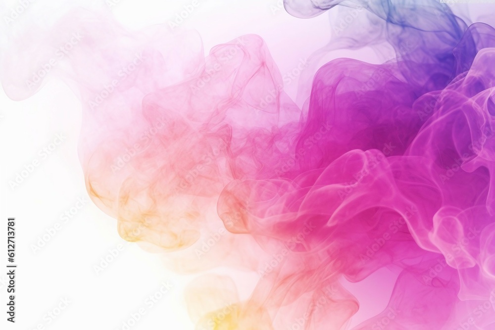 煙や水の中のインクのテクスチャの抽象背景。白背景にピンク・紫の流動体。AI生成画像