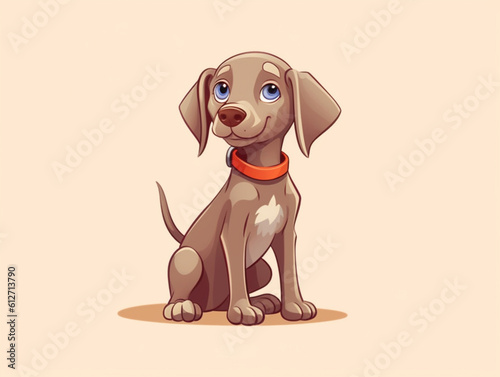 Cute cartoon weimaraner dog puppy sitting full body front view vector style anime dog light blue background 