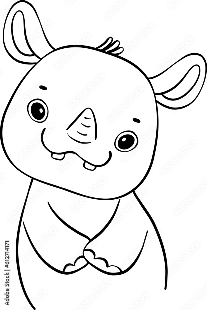 Cute happy cheerful adorable baby Rhino cartoon drawing outline for coloring page Cute happy cheerful adorable baby Rhino cartoon drawing outline for coloring page