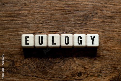 Fényképezés Eulogy - word concept on building blocks , text