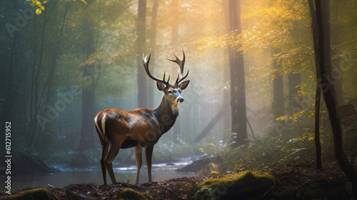 Print op canvas deer in the woods