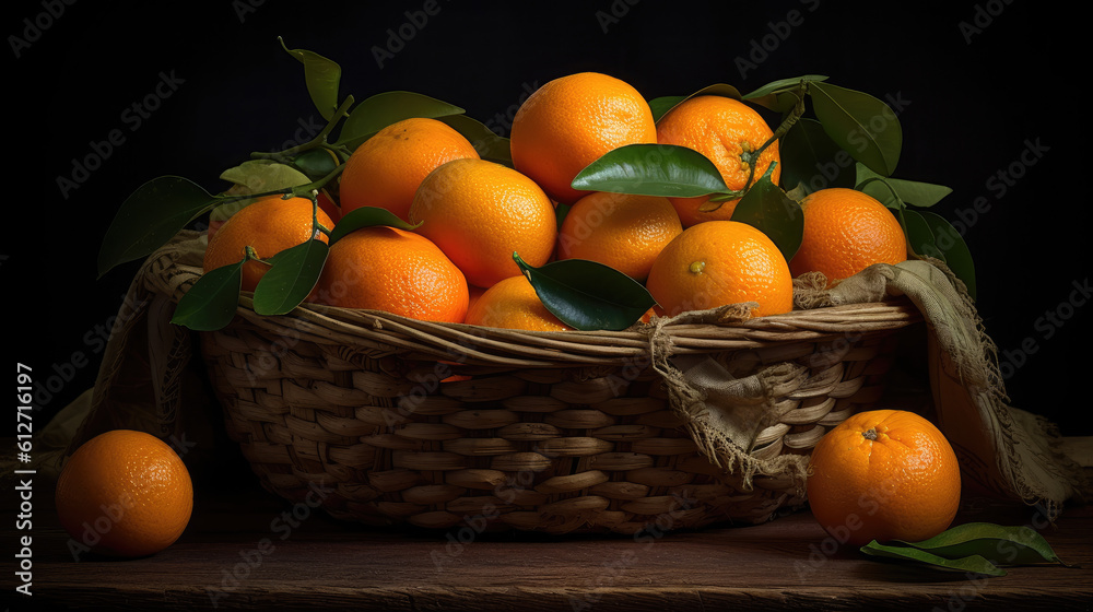 basket with oranges