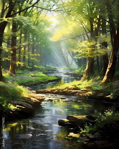 illustration of forest with river.