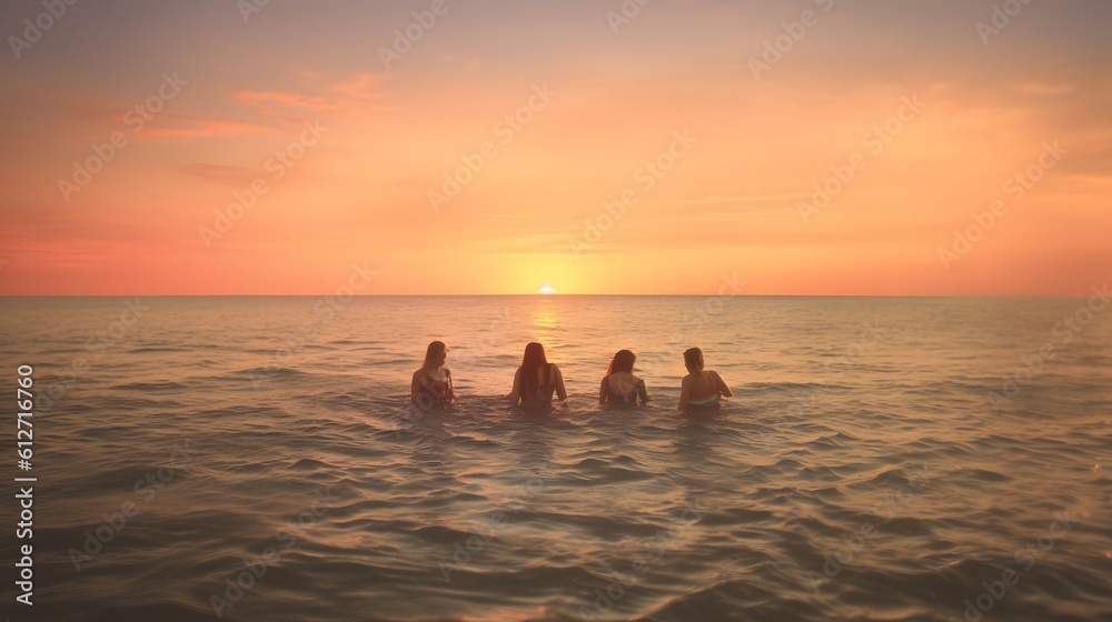 group of people beach sunset
