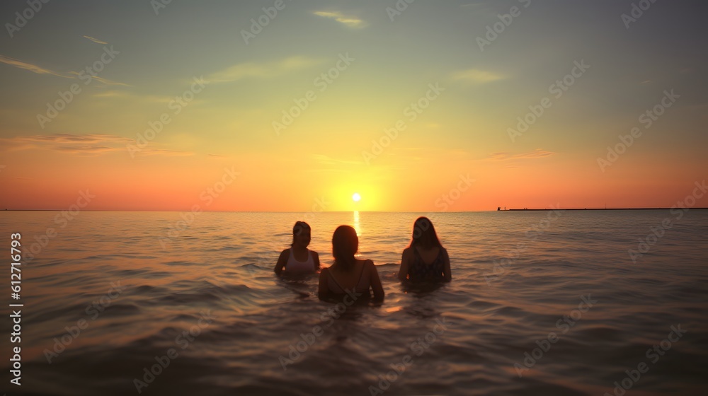 group of people beach sunset