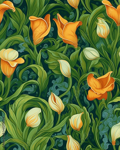 Tapety Wallpaper tileable pattern of flowers created with Generative AI technology
