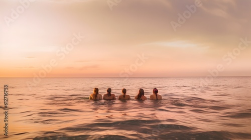 group of people beach sunset