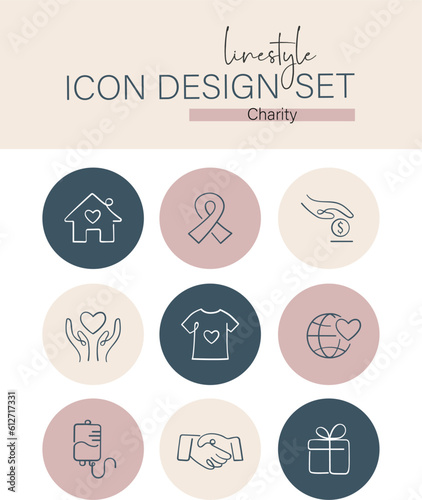 Linestyle Icon Design Set Charity
