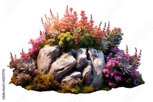 Fototapeta Cutout rock surrounded by flowers. Generative AI.
