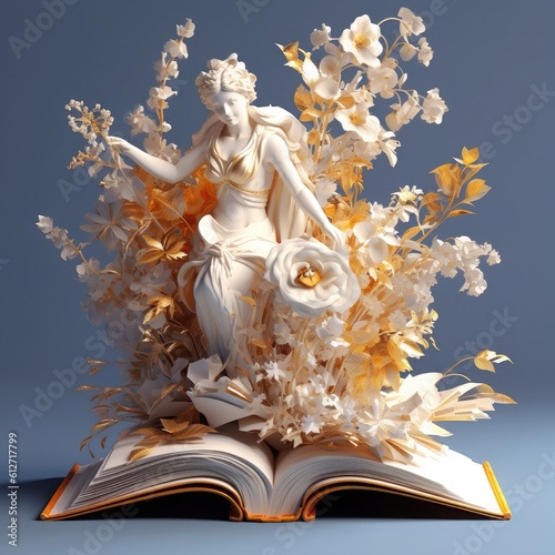 An open book filled with flowers and leaves Generative Ai