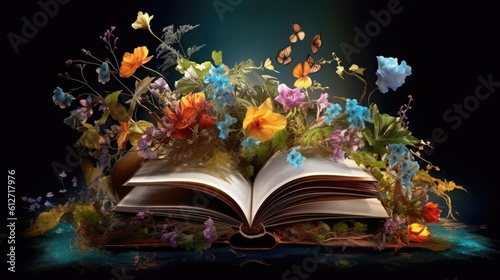 A book with flowers on the cover Generative Ai © Creda