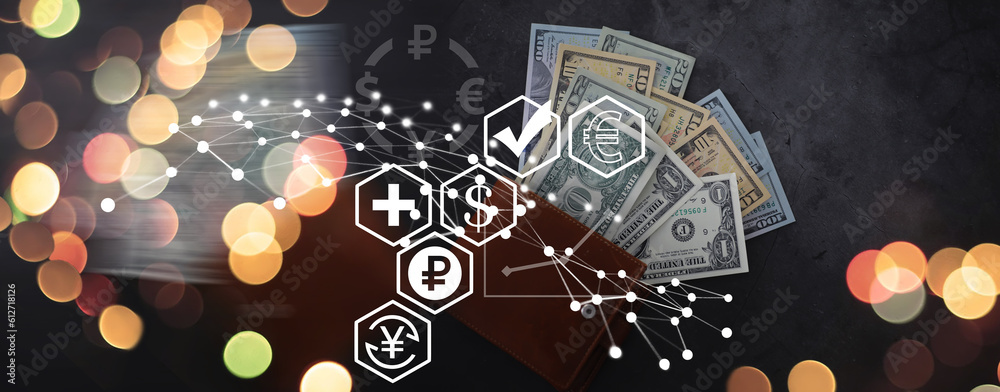 Fototapeta premium Dollars bills. Dollars background. Background of different us dollar banknotes. Finance concept.