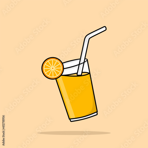 Orange Juice Cartoon Vector Icon Illustration. Drink Beverage Icon Concept Isolated Premium Vector. Flat Cartoon Style