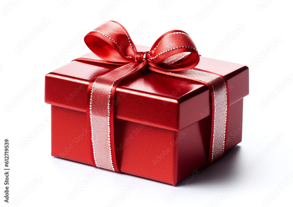 Red gift box with red ribbon and bow. generative ai Red gift box with red ribbon and bow. generative ai