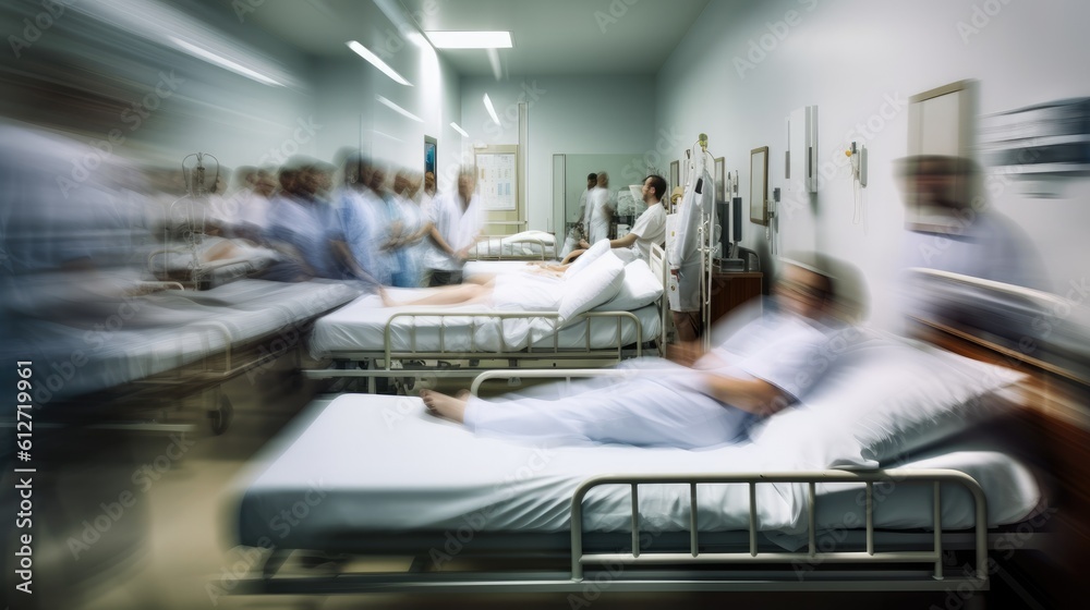 A motion blurred photograph of a hospital interior. Generative AI A motion blurred photograph of a hospital interior. Generative AI