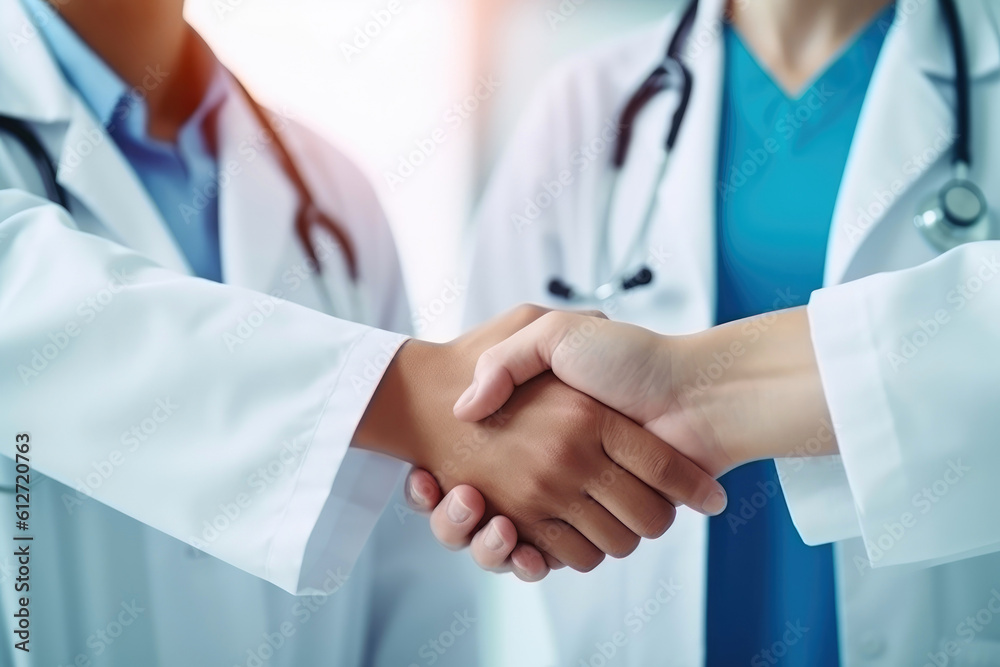 Medicine and health care concept, Doctors handshake after operation. Generative AI Medicine and health care concept, Doctors handshake after operation. Generative AI