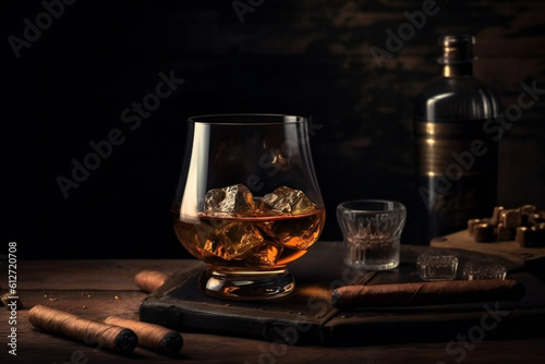 Fotografie Whiskey with ice and cigar