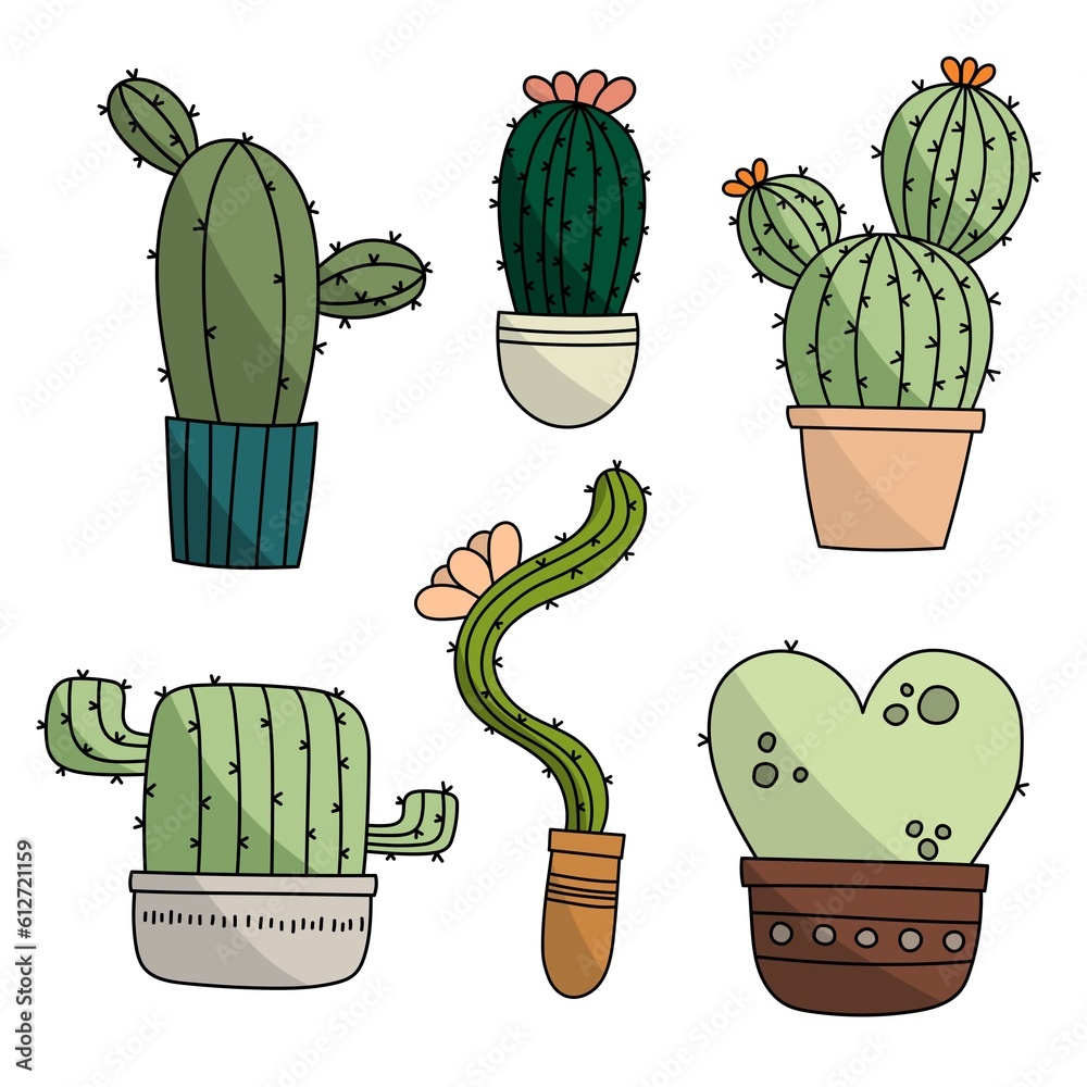 set cute of bright cactus. Cactus with flowers. set cute of bright cactus. Cactus with flowers.