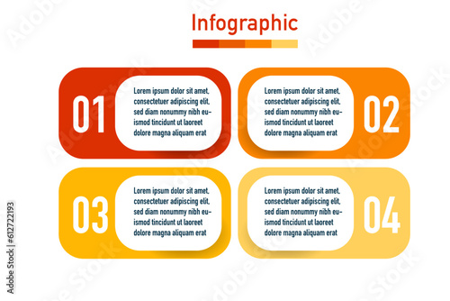 Business data visualization. 4 options or steps with numbers. Can be used for process diagram, presentations, workflow layout, banner, flow chart, report.