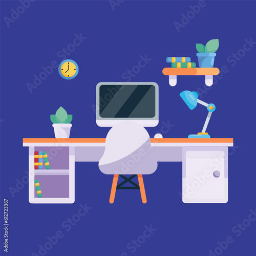 Modern office desk with flat design