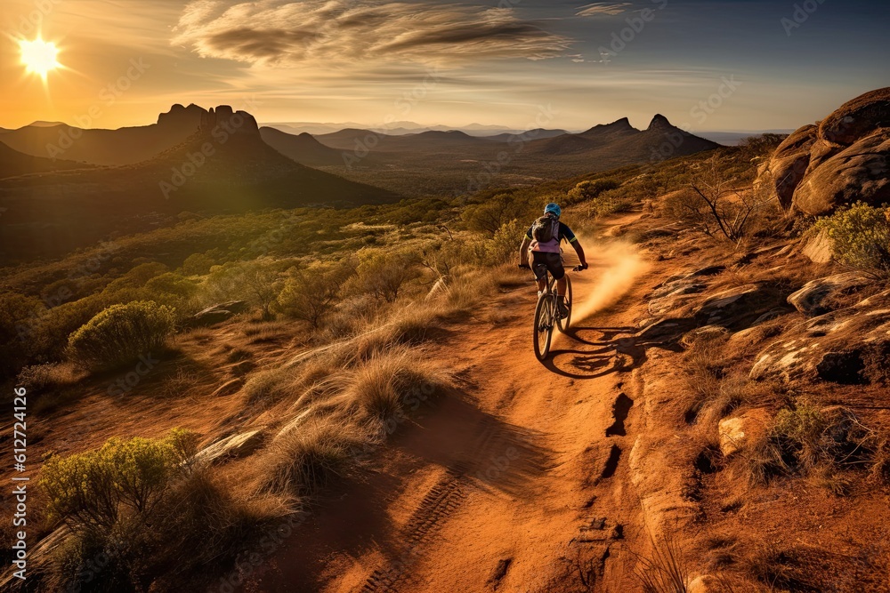 Mountain biker riding through a rugged trail Mountain biker riding through a rugged trail