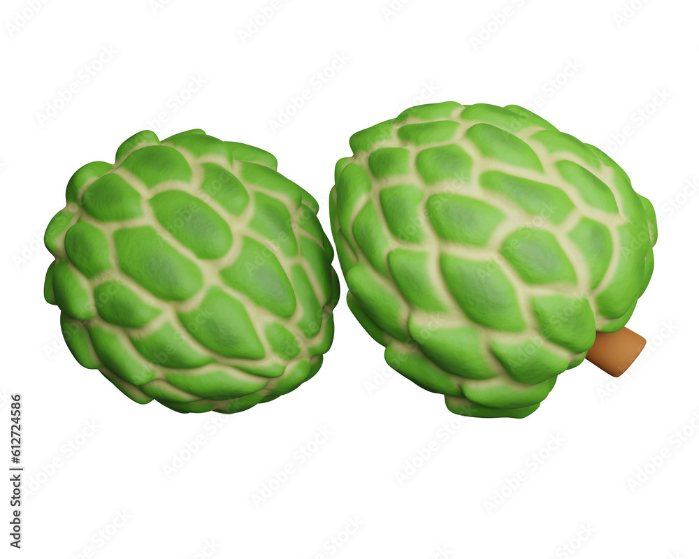 Sugar apple , exotic tropical thai annona or cherimoya fruit. 3d rendering Sugar apple , exotic tropical thai annona or cherimoya fruit. 3d rendering