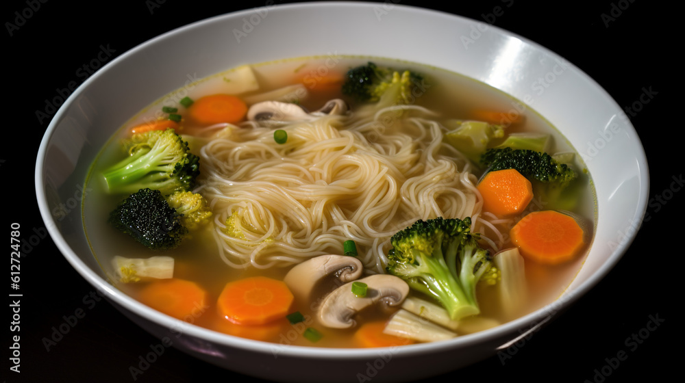 Noodles and vegetable broth taste, Generative Ai