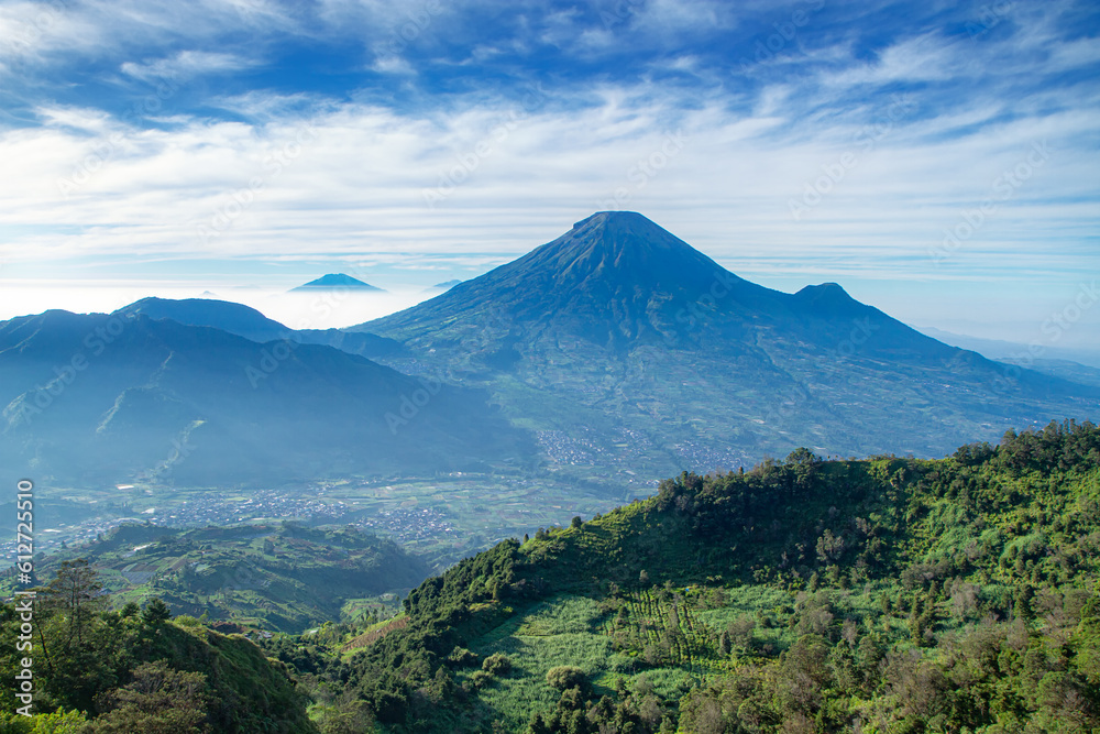 Views of Mount Sindoro & Mount Sumbing On The Top Of Sikunir Hills, Dieng Plateau, Central Java, Indoensia