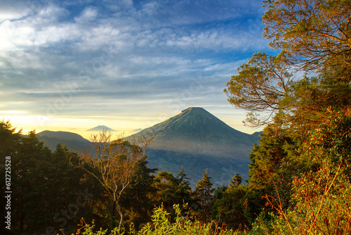 Golden Sunrise With Views of Mount Sindoro & Mount Sumbing On The Top Of Sikunir Hills, Dieng Plateau, Central Java, Indoensia
