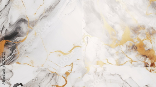 Abstract natural pattern of white luxury marble with golden glitter inclusions, ai generated © mashimara