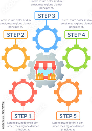 Marketing strategies infographic chart design template. Selling and advertising. Abstract vector infochart with blank copy spaces. Instructional graphics with 5 step sequence. Visual data presentation