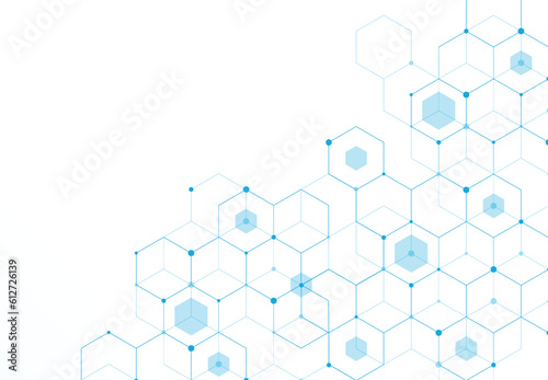 Abstract hexagonal molecular structures in technology background and science style. Medical design. Vector illustration