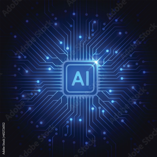 Artificial intelligence chipset on circuit board in futuristic concept technology artwork for web, banner, card, cover. Vector illustration