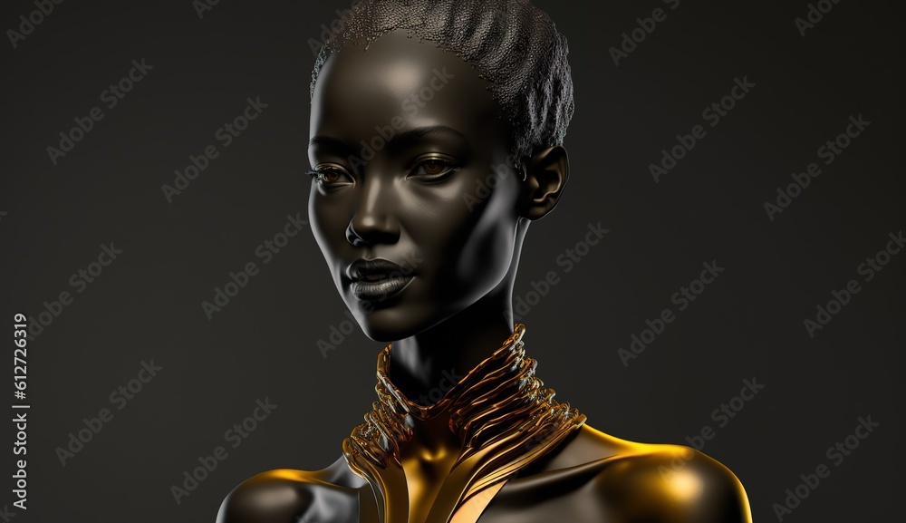 Minimalistic Female Mannequin Head in Gold and Black. Generative AI Minimalistic Female Mannequin Head in Gold and Black. Generative AI