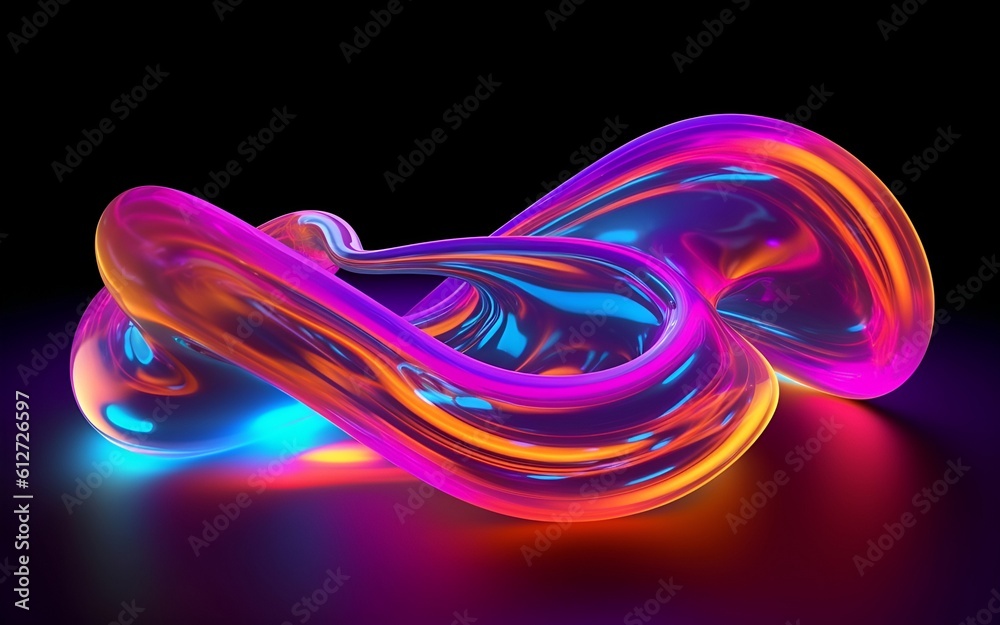 3d render of colorful background with glowing abstract shapes in ultraviolet spectrum, curved neon lines.  Futuristic energy concept.