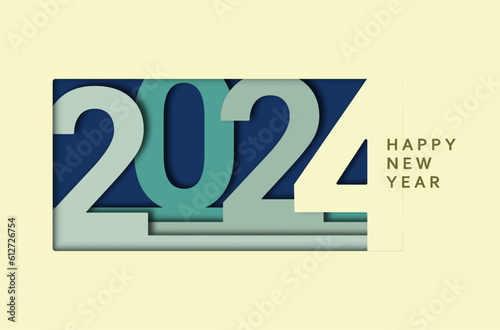 Happy New Year 2024. Vector background in paper style.