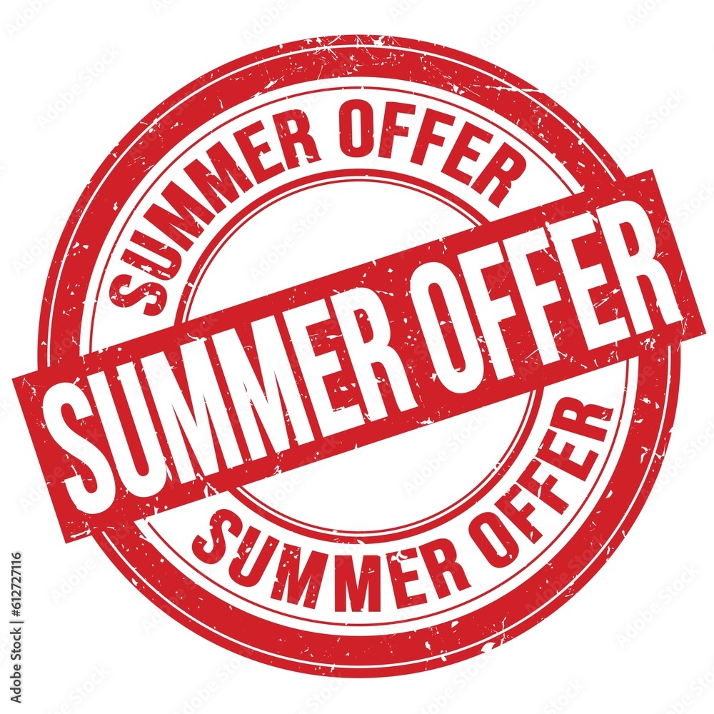 SUMMER OFFER text written on red round stamp sign SUMMER OFFER text written on red round stamp sign