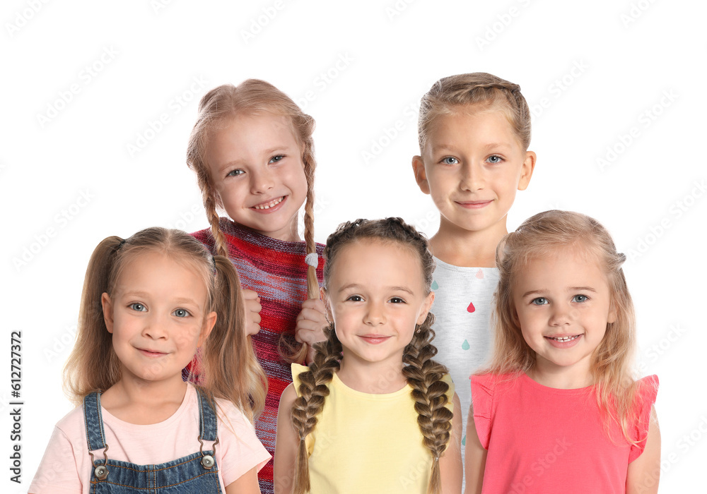 Group of cute little girls on white background Group of cute little girls on white background