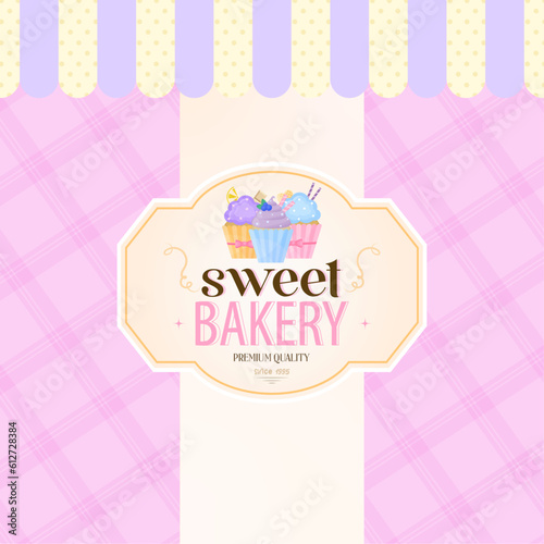 Bakery shop. Sweet cupcake. Cupcake invitation card. Vector illustration in a flat style.