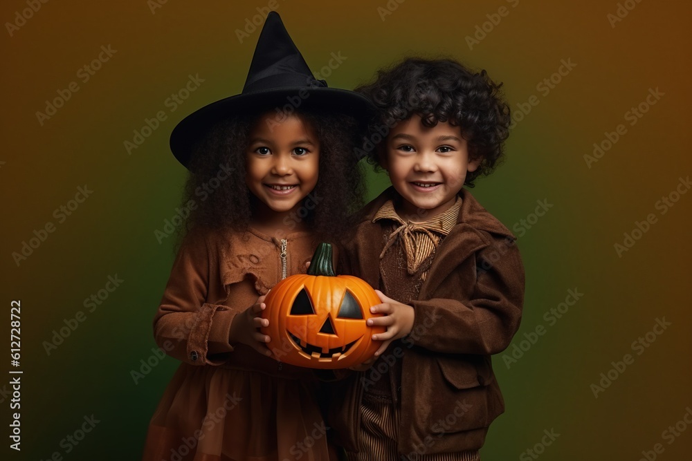 Fototapeta premium An illustration of children wearing a halloween costume , AI Generated