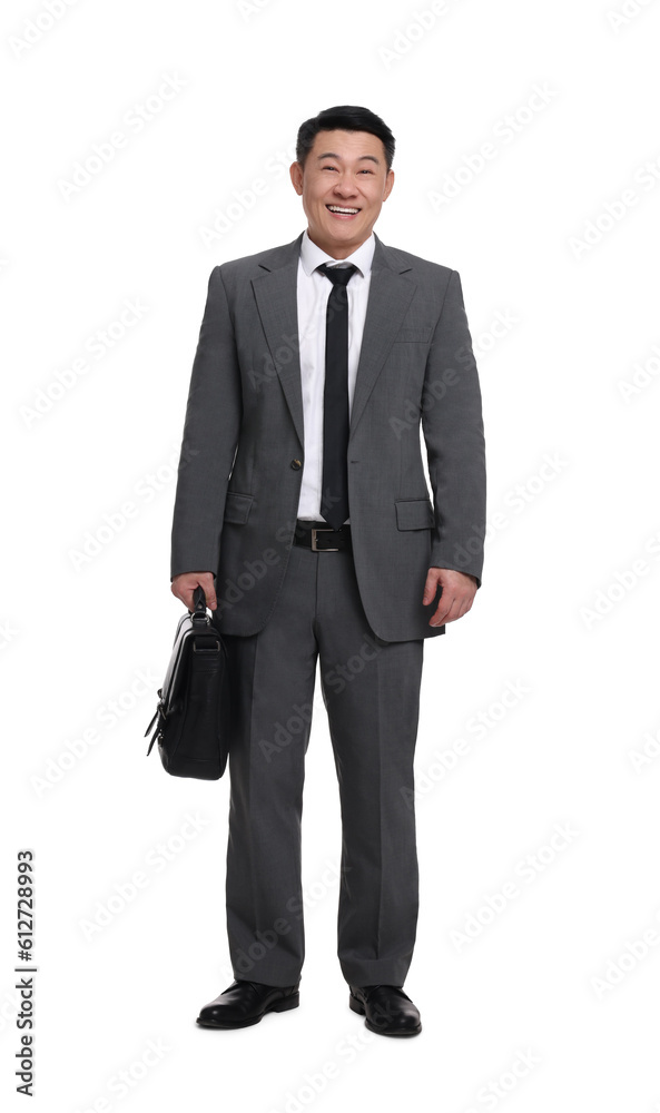 Businessman with briefcase posing on white background Businessman with briefcase posing on white background