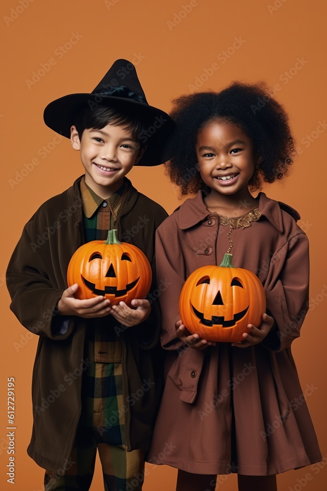 Fototapeta premium An illustration of children wearing a halloween costume , AI Generated