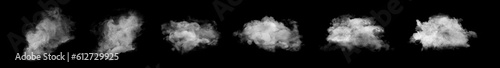 Set with different clouds of white smoke on black background © New Africa