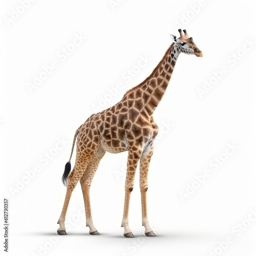 Standing giraffe isolated on a white background  Generative AI