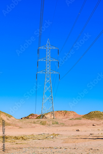 High voltage power line in a Sinai desert, Egypt