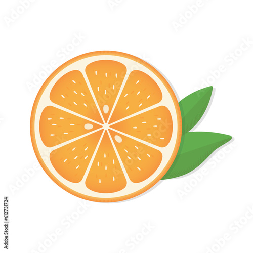 半分にカット or 輪切りしたオレンジの果実と葉のイラスト - ナチュラル･ヘルシーなイメージ素材