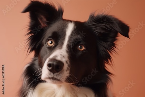 Portrait of a border collie set on beige background. Generative AI